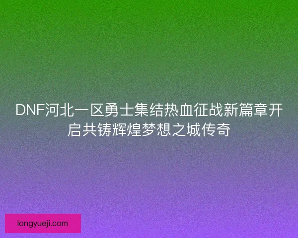 DNF河北一区勇士集结热血征战新篇章开启共铸辉煌梦想之城传奇